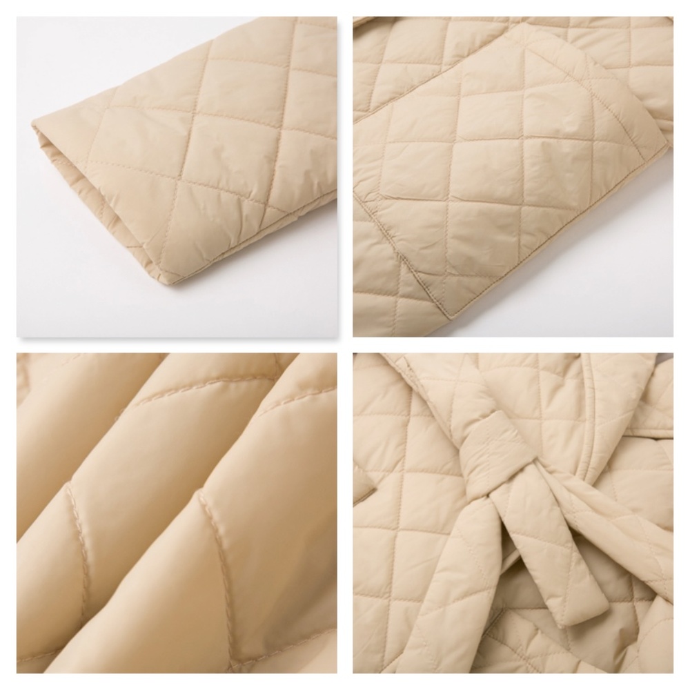 Beige Quilted Belted Coat with Pockets - Picture 15 of 17